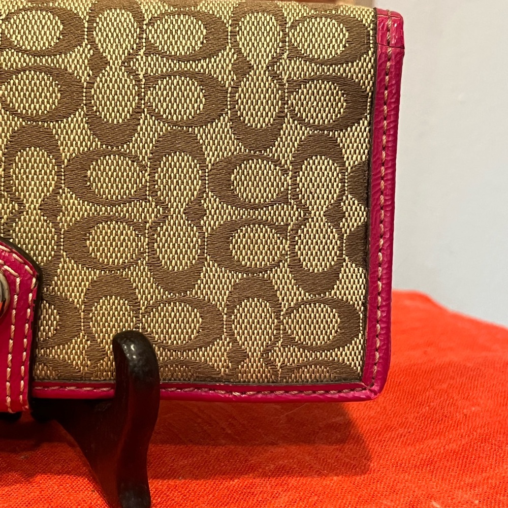Coach Watermelon Signature Checkbook Wallet Pink Trim Fruit Applique Y2K Rare - Picture 2 of 16